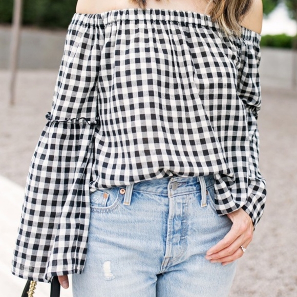 Who What Wear Tops - Who What Wear off the shoulder gingham top
